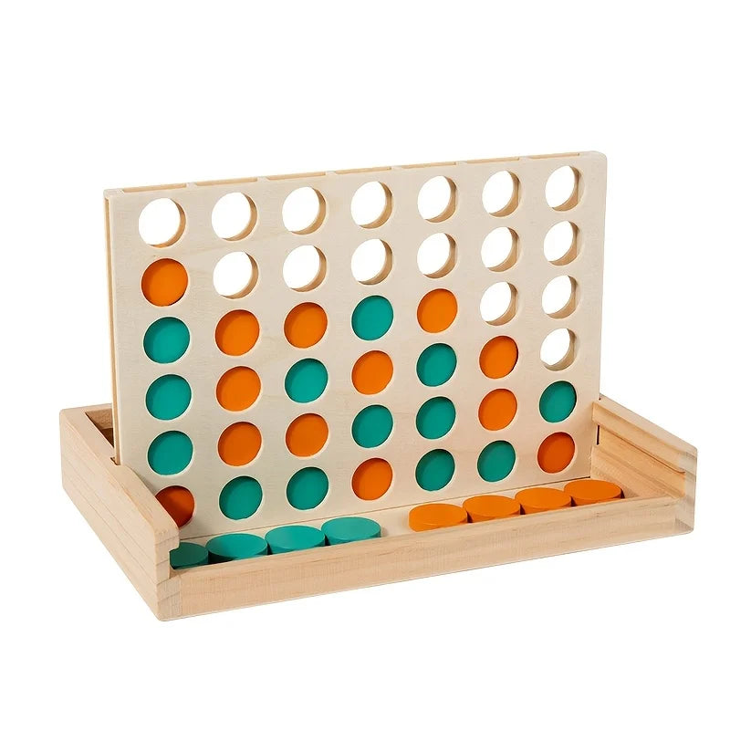 4 in a Row Wooden Board Game - 2-Player Travel-Friendly Strategy Game Classic Family Fun & Portable Foldable Set