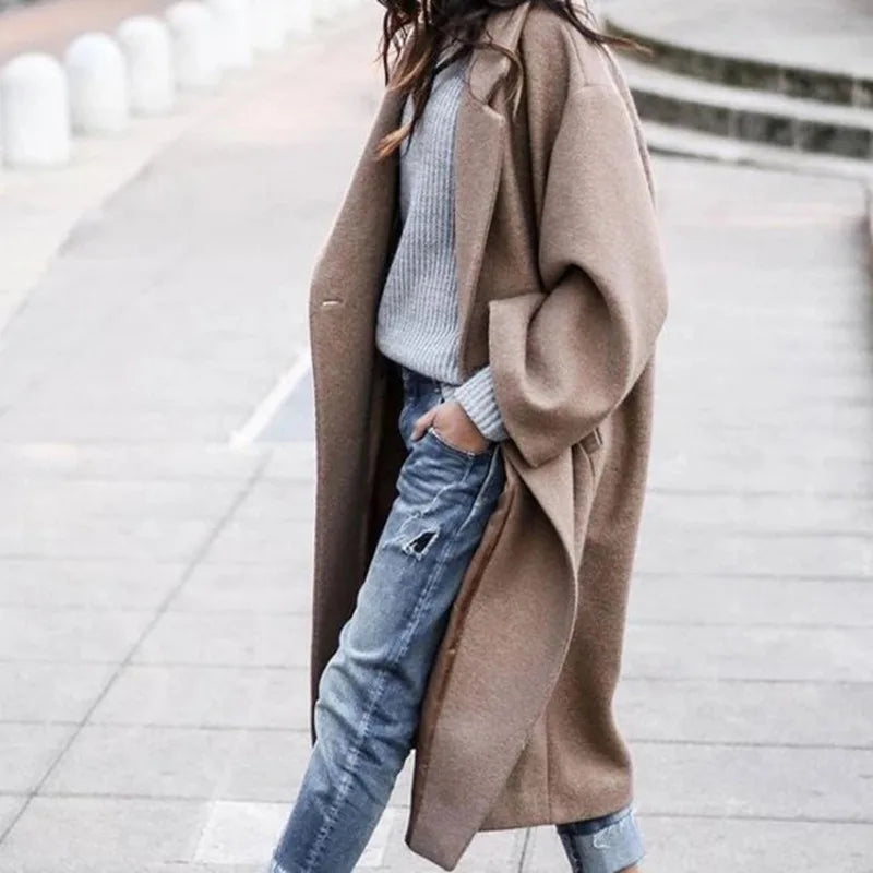 Woman Long Coat Fashion Korean Preppy Style Retro Versatile Windbreaker Casual Warm Woolen Coat  2025 Autumn Women Coat  Fashion