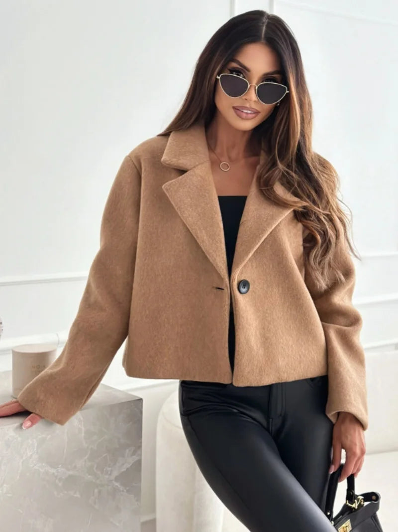  Cropped Trench Coat for Women 2024 Fall Winter Wool Coats Peacoat Casual Trendy Blazer Jackets