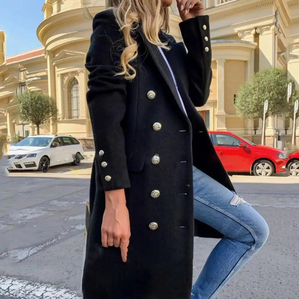 Classic Women Overcoat  Long Sleeve Woolen Wool Coat  Long Sleeve Slim Fit Casual Overcoat