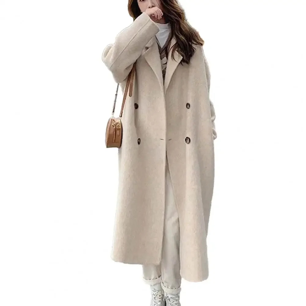 Women Woolen Coat Double-Breasted Autumn Winter New Fashion Loose Long Trench Coat Retro Loose Female Overcoat Ladies Windbreak