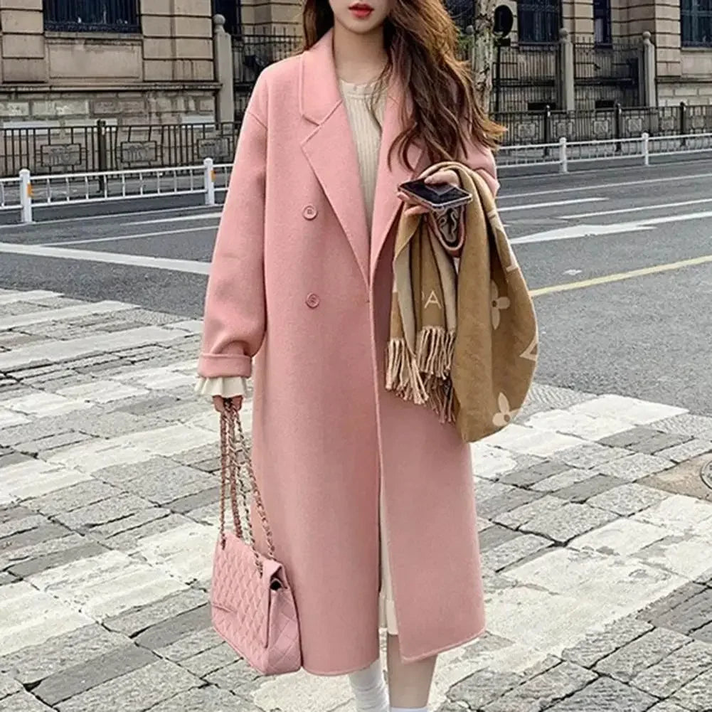 Women Woolen Coat Double-Breasted Autumn Winter New Fashion Loose Long Trench Coat Retro Loose Female Overcoat Ladies Windbreak