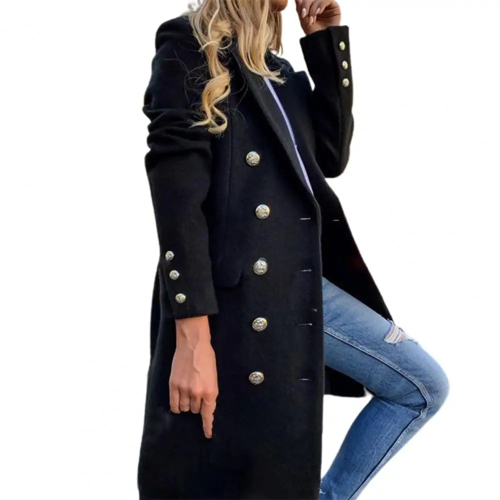 Classic Women Overcoat  Long Sleeve Woolen Wool Coat  Long Sleeve Slim Fit Casual Overcoat