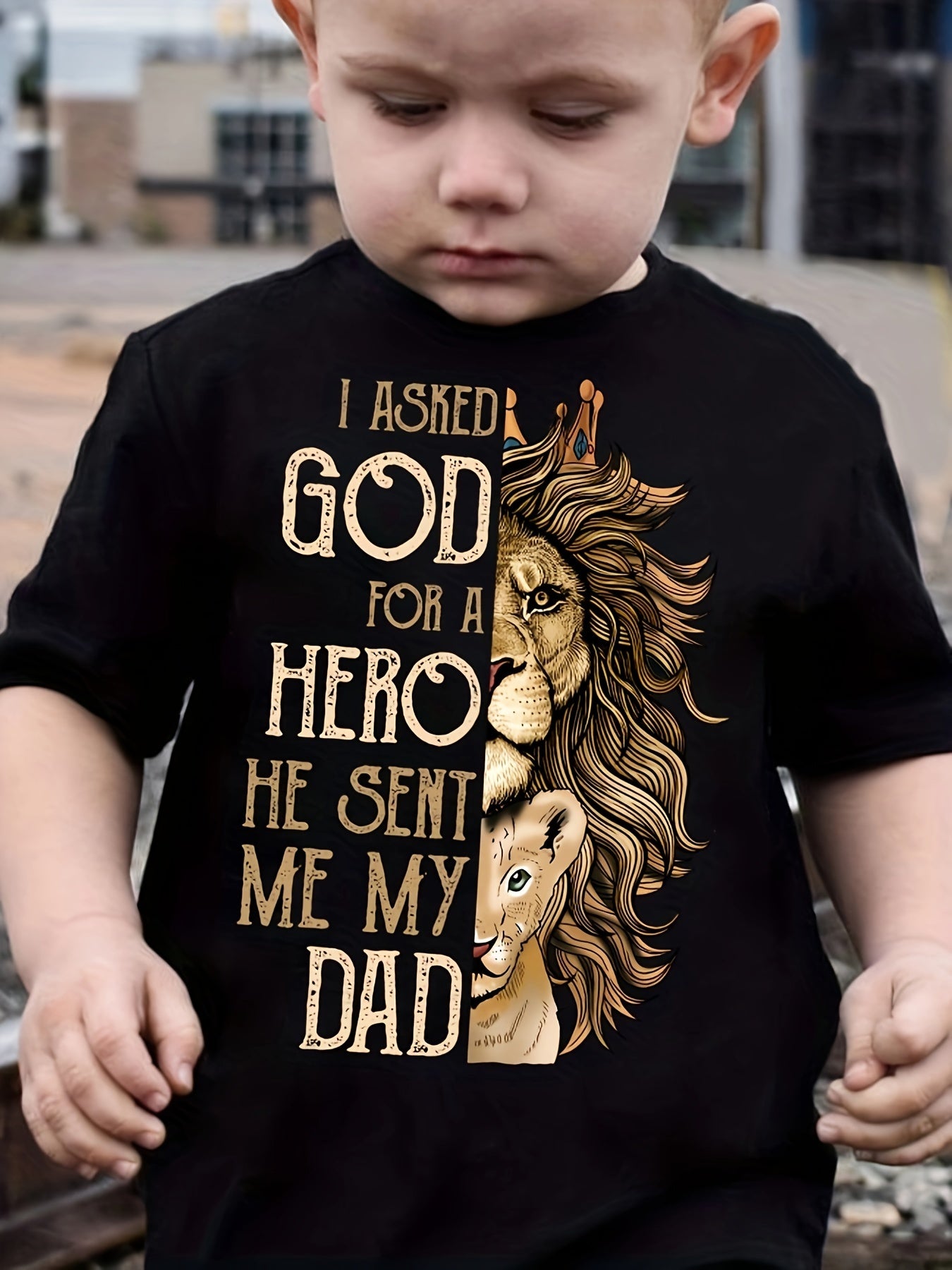 Boy's T-shirt, Lion And Letter Print Vibrant Short Sleeve Crew Neck Summer Tee Tops