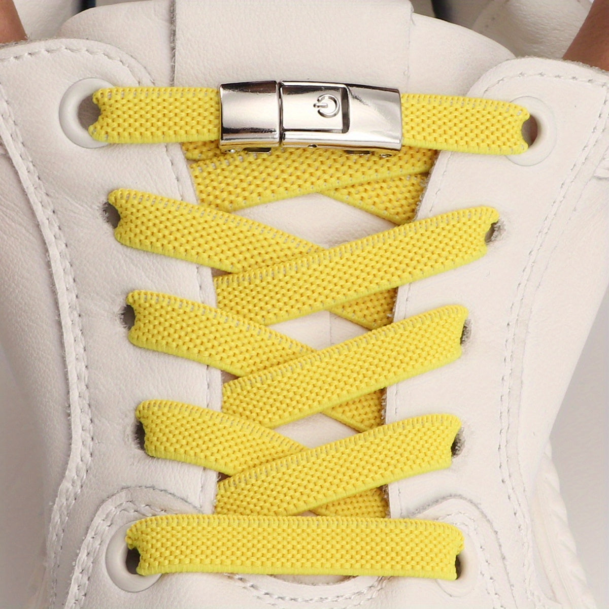 1pair Women's Polyester Laces Sneaker Accessories, White No Laces With Buckles