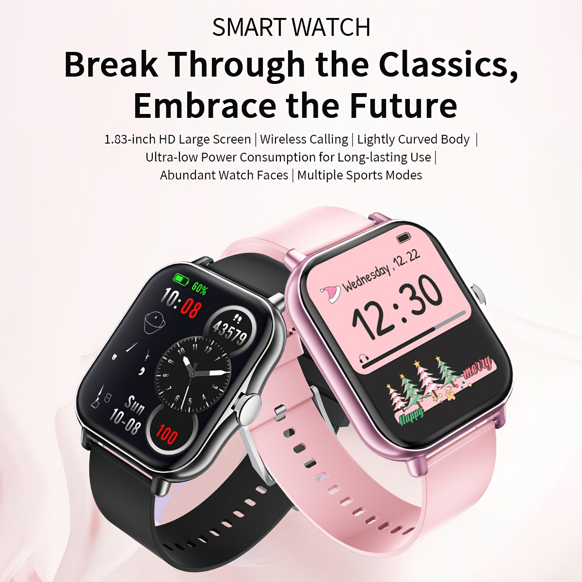 New Smart Watch 1.83-inch Wireless Calling/Receiving Multiple Sports Modes Sedentary Reminder Weather Forecast Message Notifications Lifting Screen Call/Dial Function USB Charging Alarm Clock Reminder Multi-sport Mode Suitabl