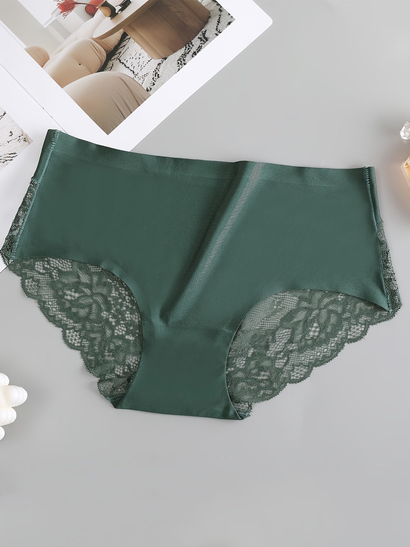 4pcs Satin Floral Lace Seamless Briefs, Simple & Comfy Breathable Stretchy Intimates Panties, Women's Lingerie & Underwear