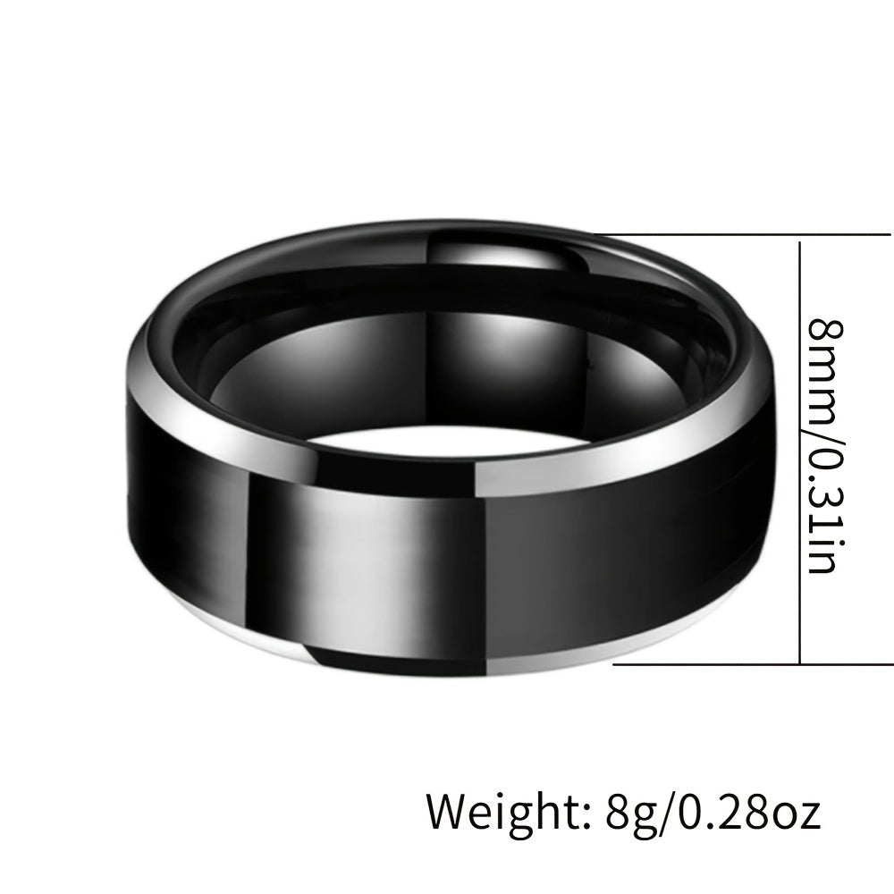 8mm Black High Polished Trendy Men's Stainless Ring Size 7-13