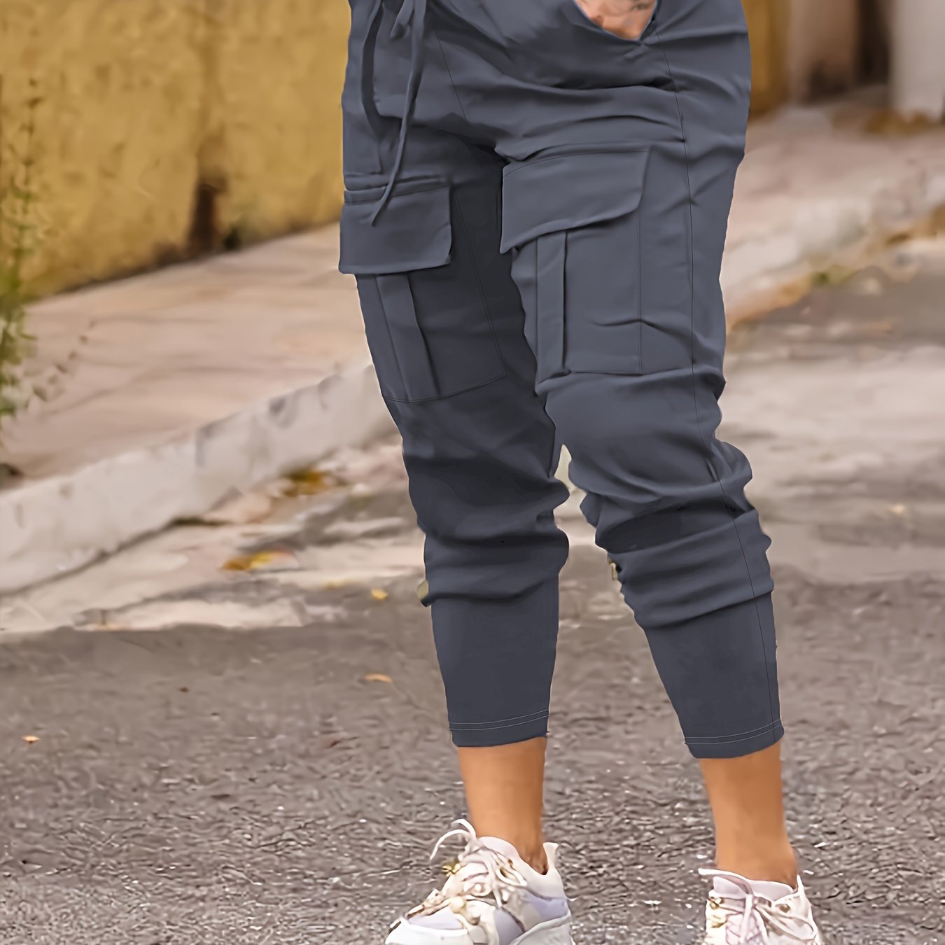 Solid Flap Pocket Jogger Cargo Pants, Casual Drawstring Pants For Spring & Fall, Women's Clothing