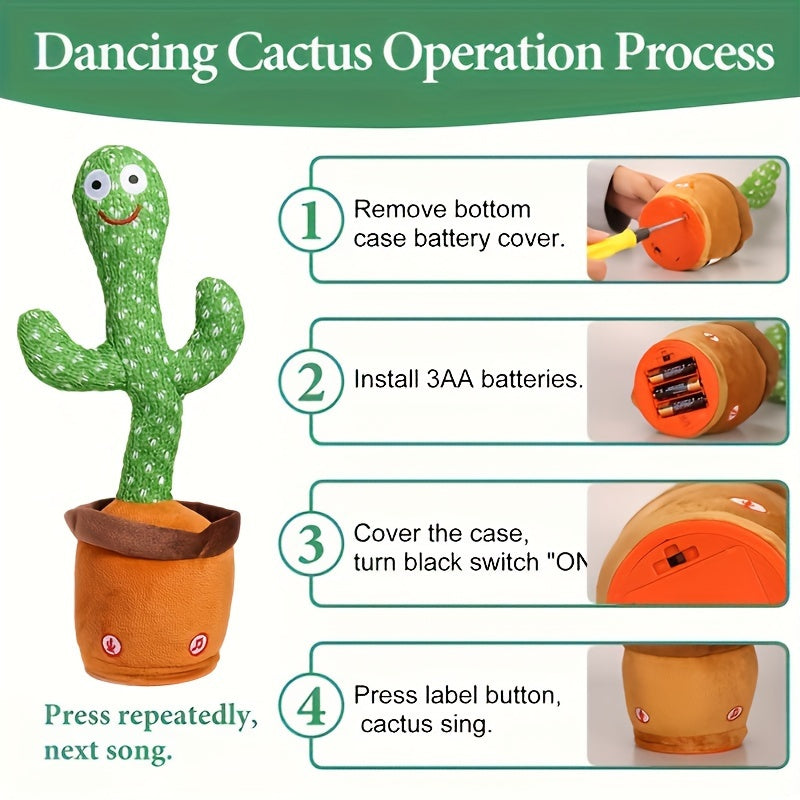 1pc Herobaby Interactive Talking Cactus Youngsters Toy, LED Singing & Recording Music, Dance Imitation for 3-6 Months, Green, Interactive Play | Cute Cactus Toy | Textured Fabric Toy, Talking Cactus Toy