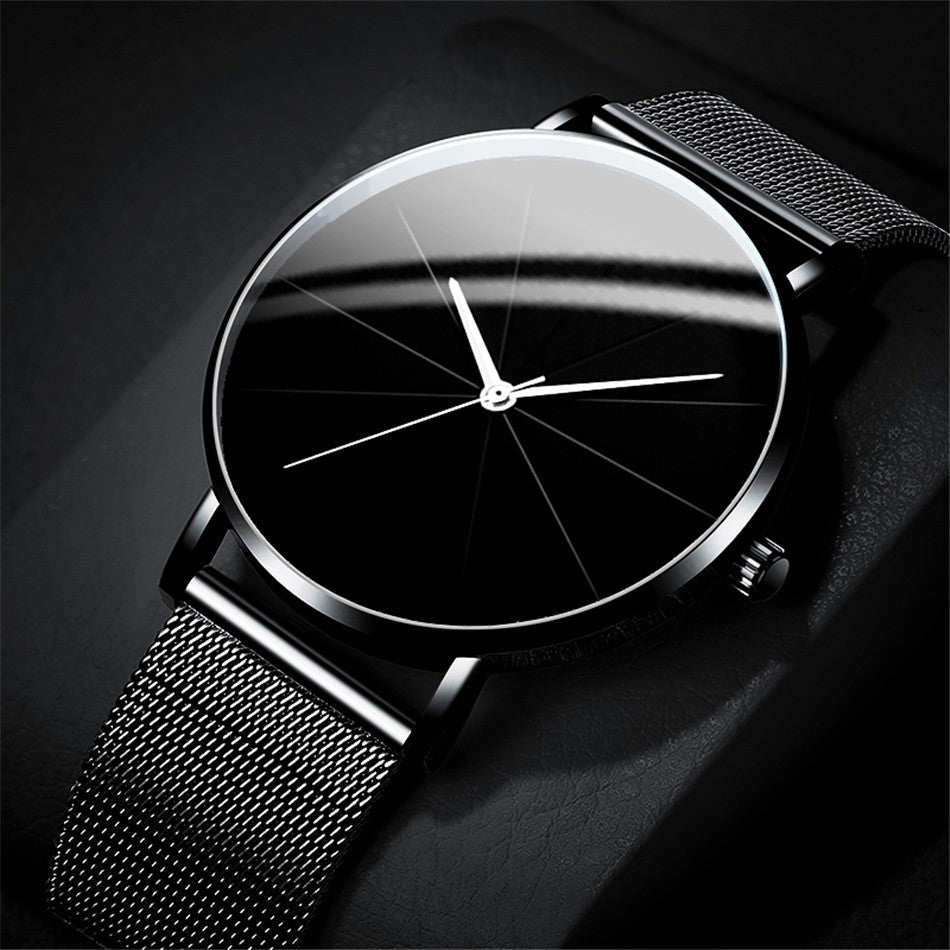 Casual Round Pointer Quartz Watch Large Geo Dial Analog Mesh Strap Wristwatch For Women Men