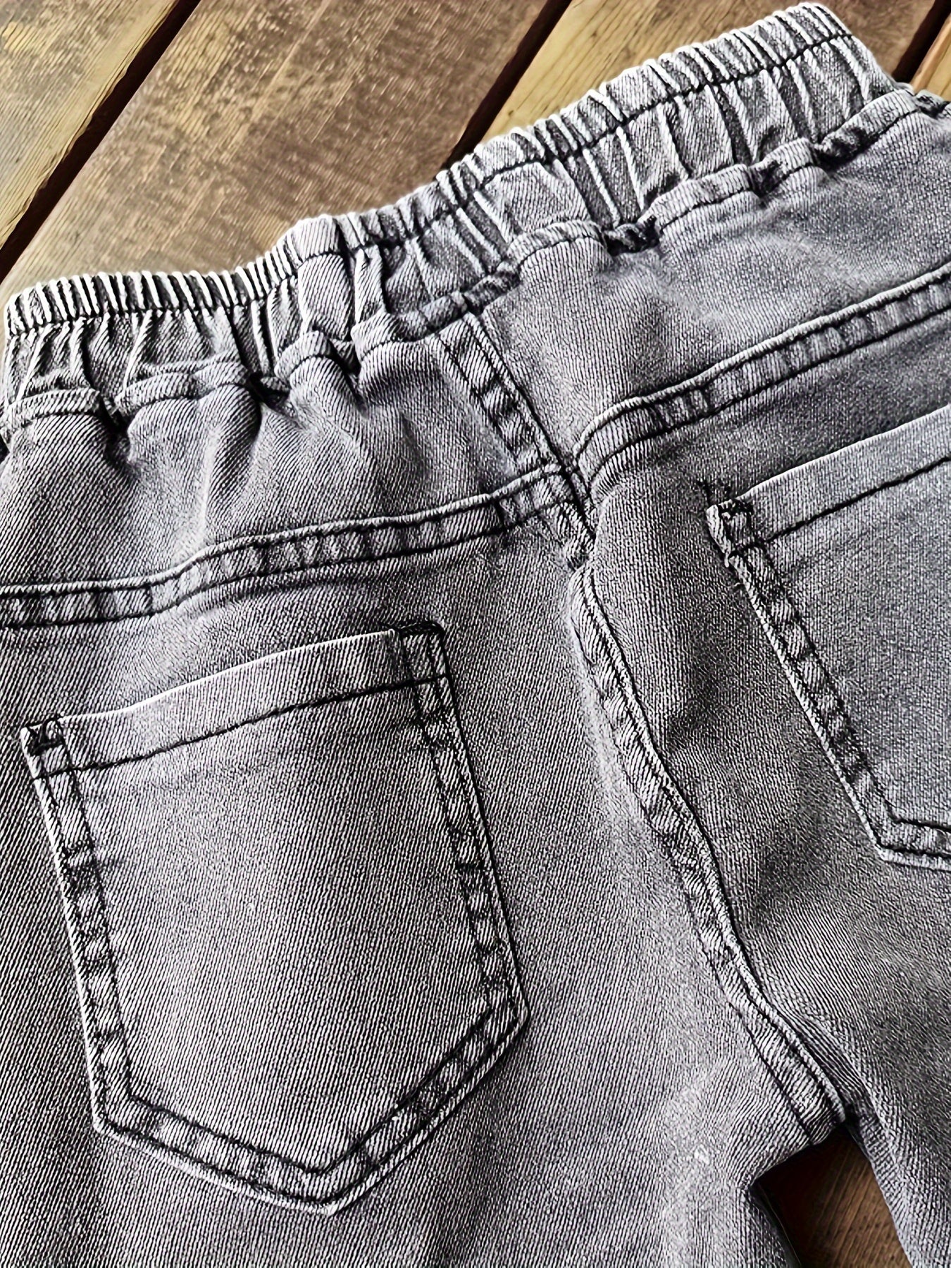 Kid's Casual Letter Patched Jeans, Versatile Denim Pants, Boy's Clothes For All Seasons