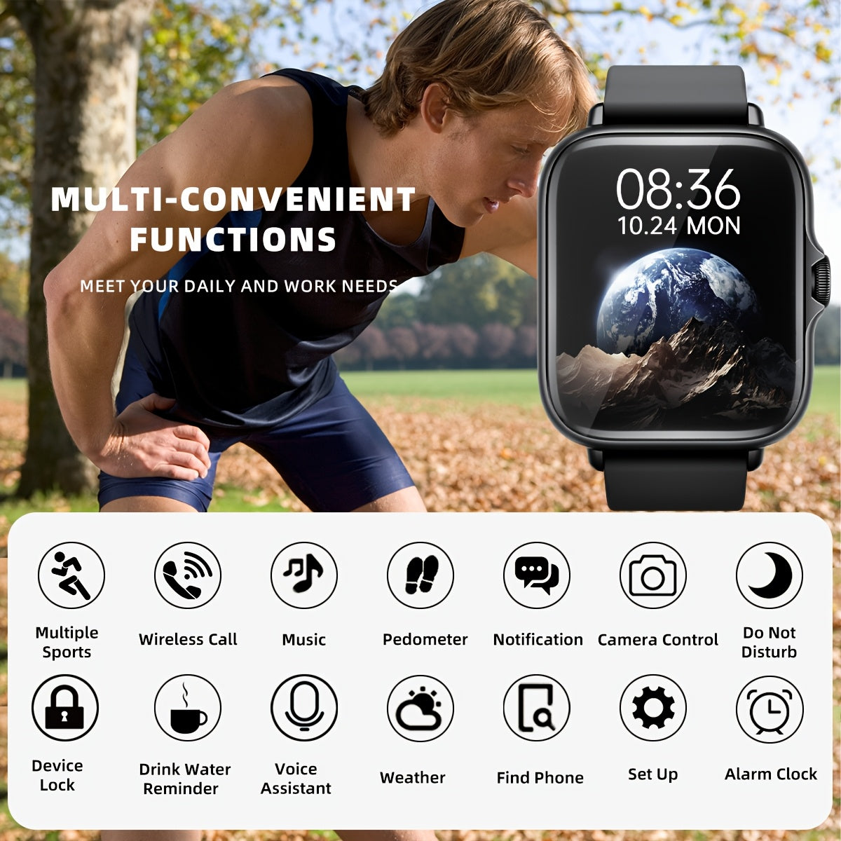 Sports Smart Watch, 1.83'' Full Touch Screen Display with Message, Answer Make Call Smartwatch, Sleep Monitoring, Sports Pedometer, Information Alerts, for iPhone Android Phones, Smartbands Fitness Watch for Women Men Friend