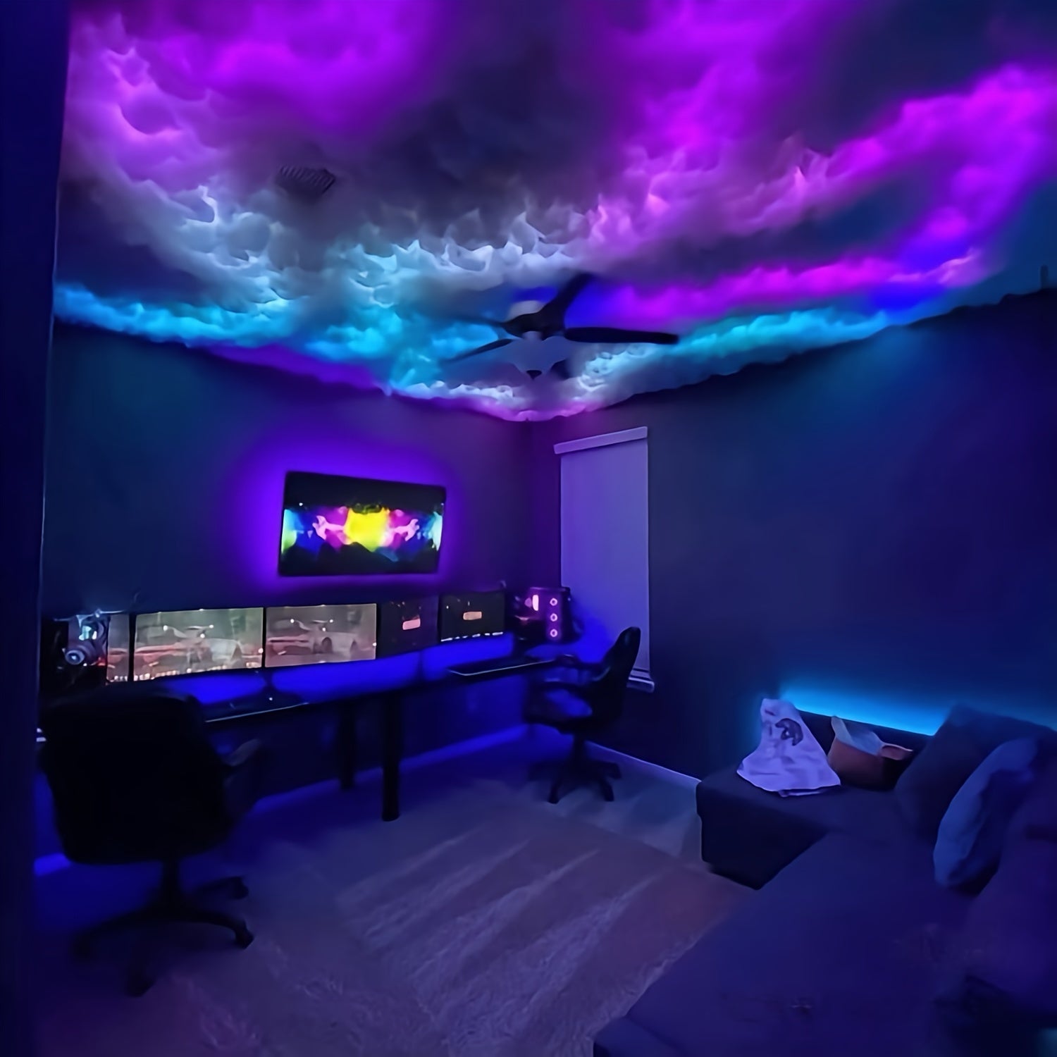 4.88meter Big Cloud Light: Music Sync Multicolor Changing Strip Light for Gaming Room or Bedroom - DIY Decorations, USB Power, Remote Control, and Adjustable Height, perfect for Christmas gifts, holiday office, bedroom, hotel