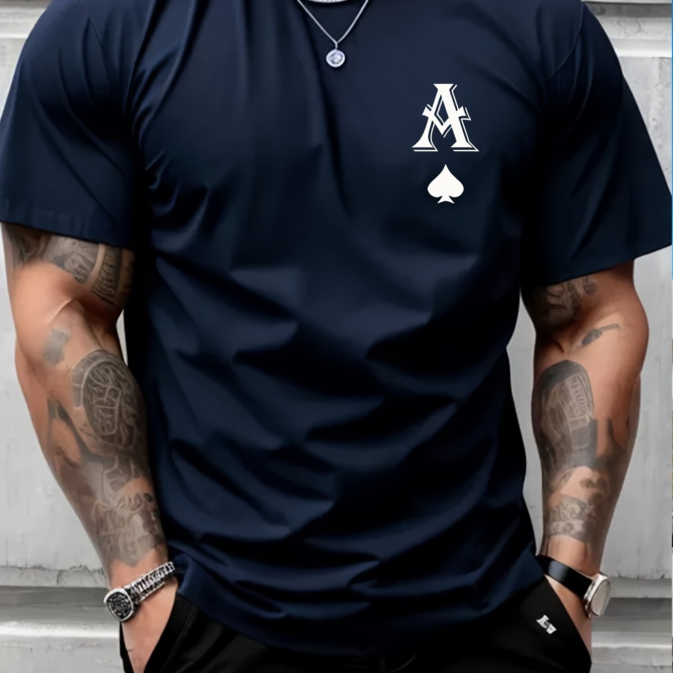 A Print Men's Creative Top, Casual Short Sleeve Crew Neck T-shirt, Men's Clothing For Summer Outdoor