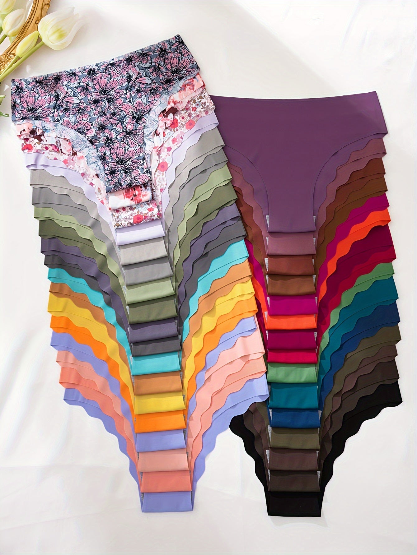 12pcs Solid Seamless Scallop Trim Briefs, Simple Comfy Breathable Stretchy Intimates Panties, Women's Lingerie & Underwear