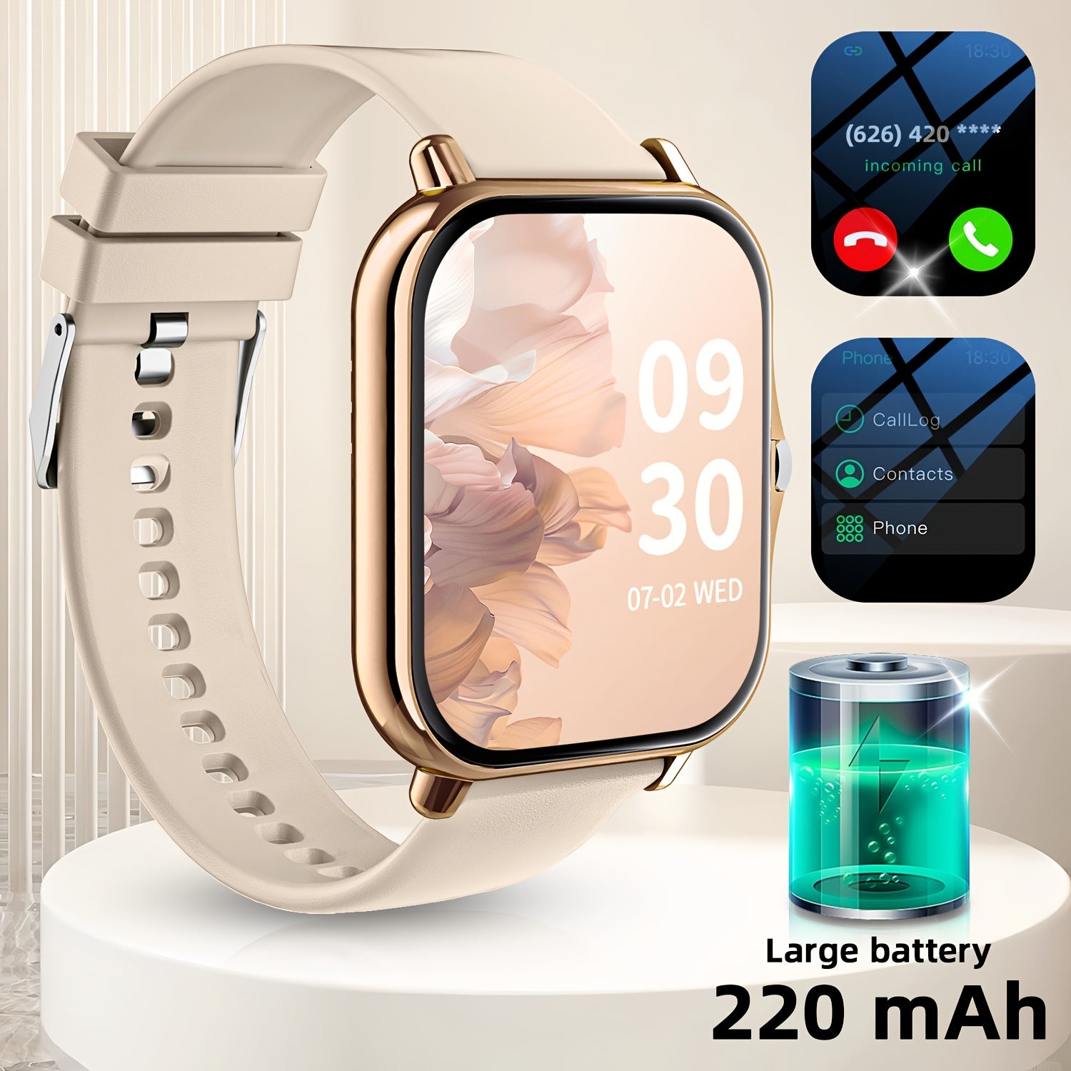 New Smart Watch 1.83-inch Wireless Calling/Receiving Multiple Sports Modes Sedentary Reminder Weather Forecast Message Notifications Lifting Screen Call/Dial Function USB Charging Alarm Clock Reminder Multi-sport Mode Suitabl