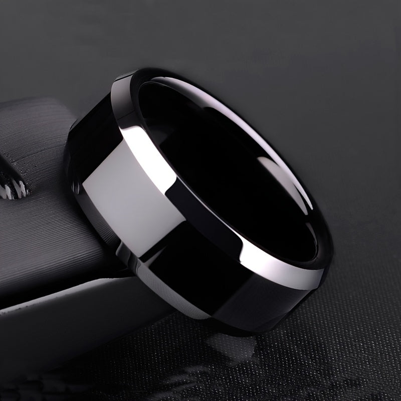 8mm Black High Polished Trendy Men's Stainless Ring Size 7-13