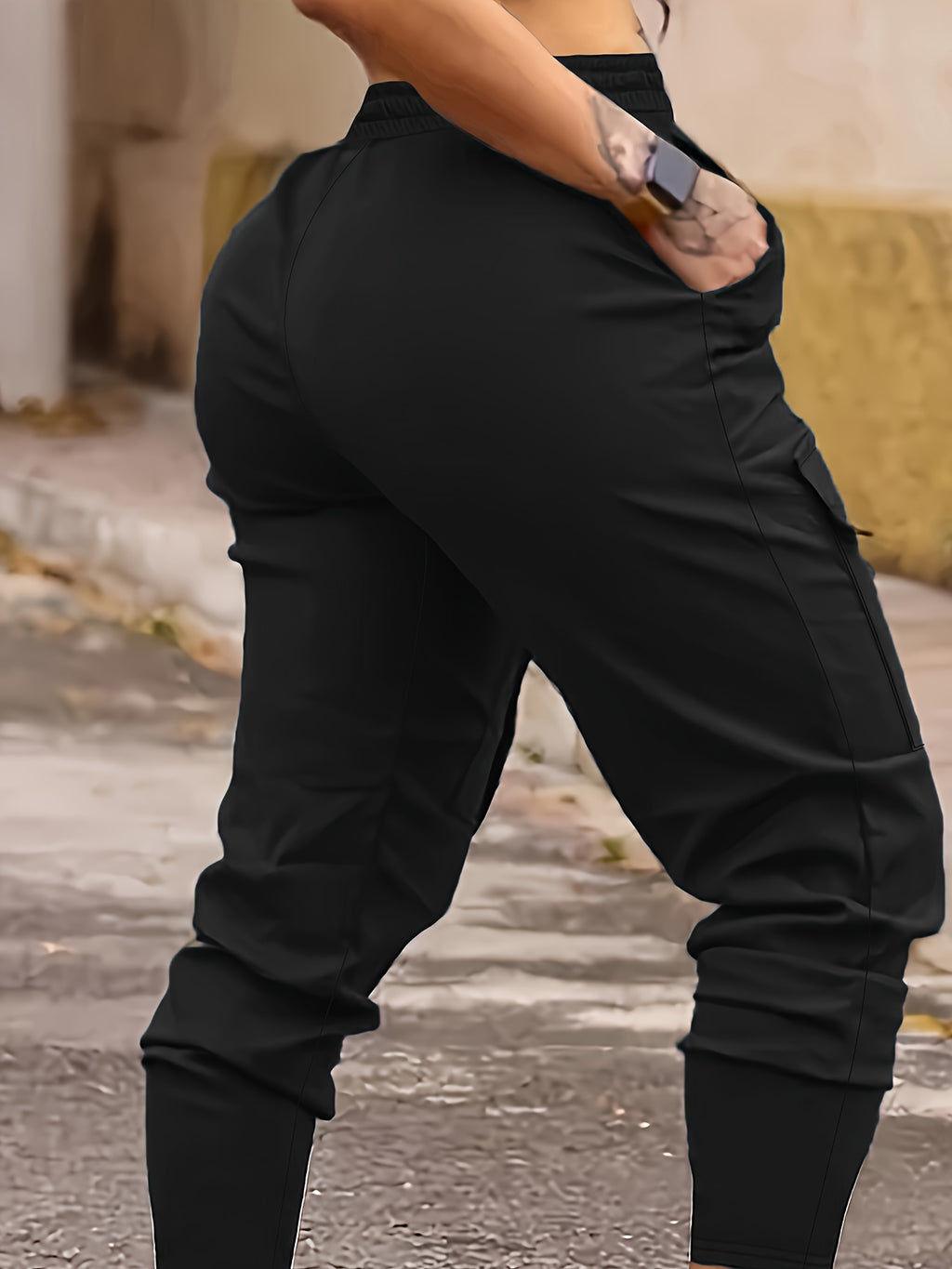 Solid Flap Pocket Jogger Cargo Pants, Casual Drawstring Pants For Spring & Fall, Women's Clothing
