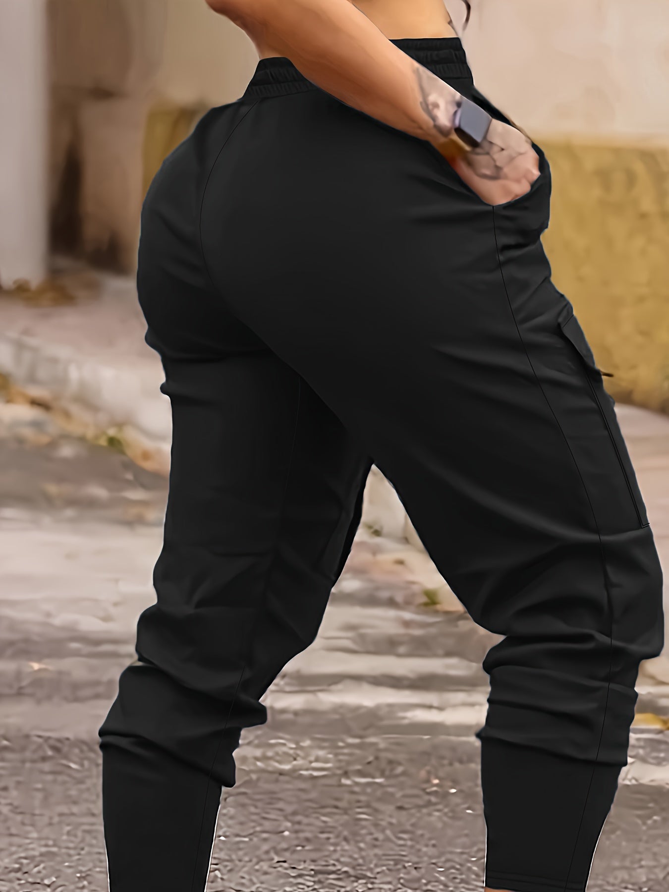 Solid Flap Pocket Jogger Cargo Pants, Casual Drawstring Pants For Spring & Fall, Women's Clothing