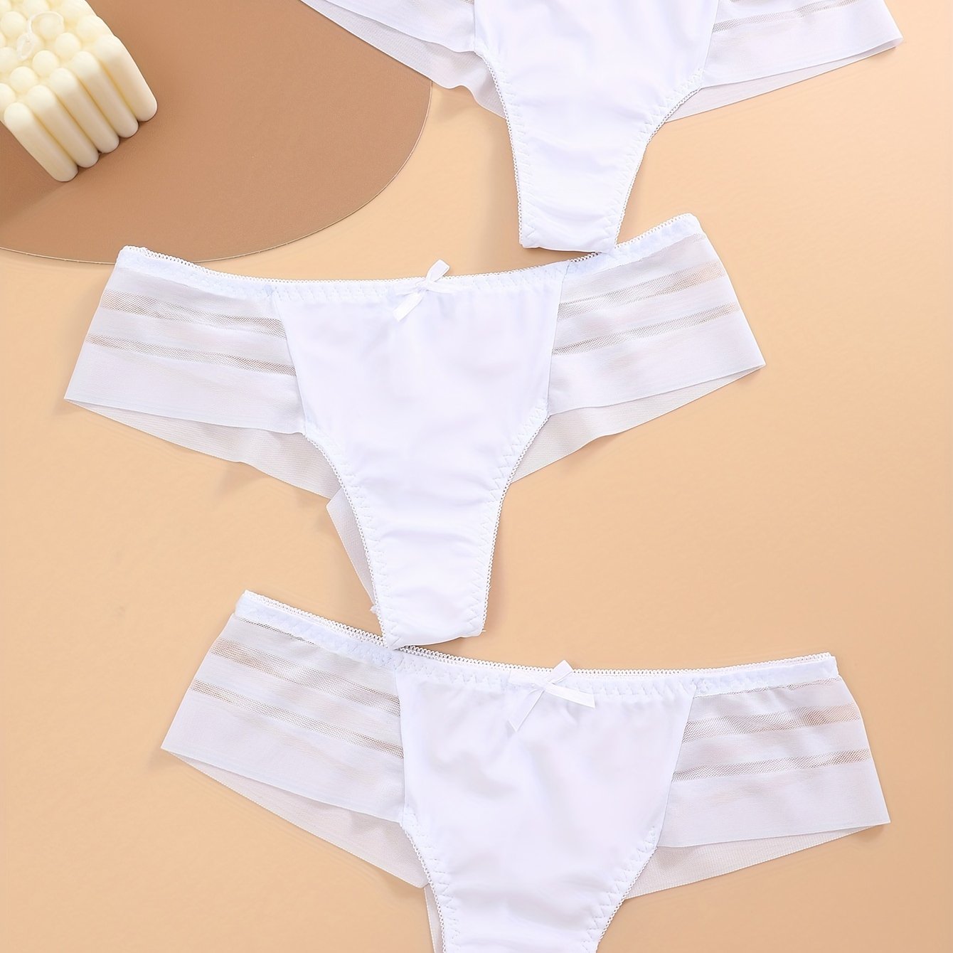 3pcs Mesh Stitching Thongs, Soft & Comfy Stretchy Intimates Panties, Women's Lingerie & Underwear